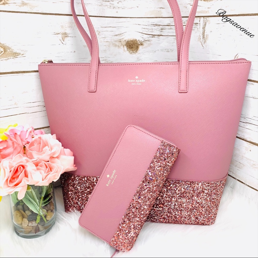 #bagsavenue Glitter Kate spade penny Greta court tote peony FAST SHIPPING - Picture 1 of 6